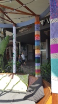 A range of posts yarn bombed with yarn corner