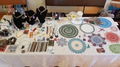 Our display table at the Nana's handmade market...many of these are my personal collection and not for sale.